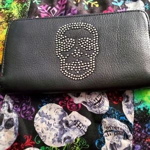 Zadig and voltaire black with studded skull long wallet